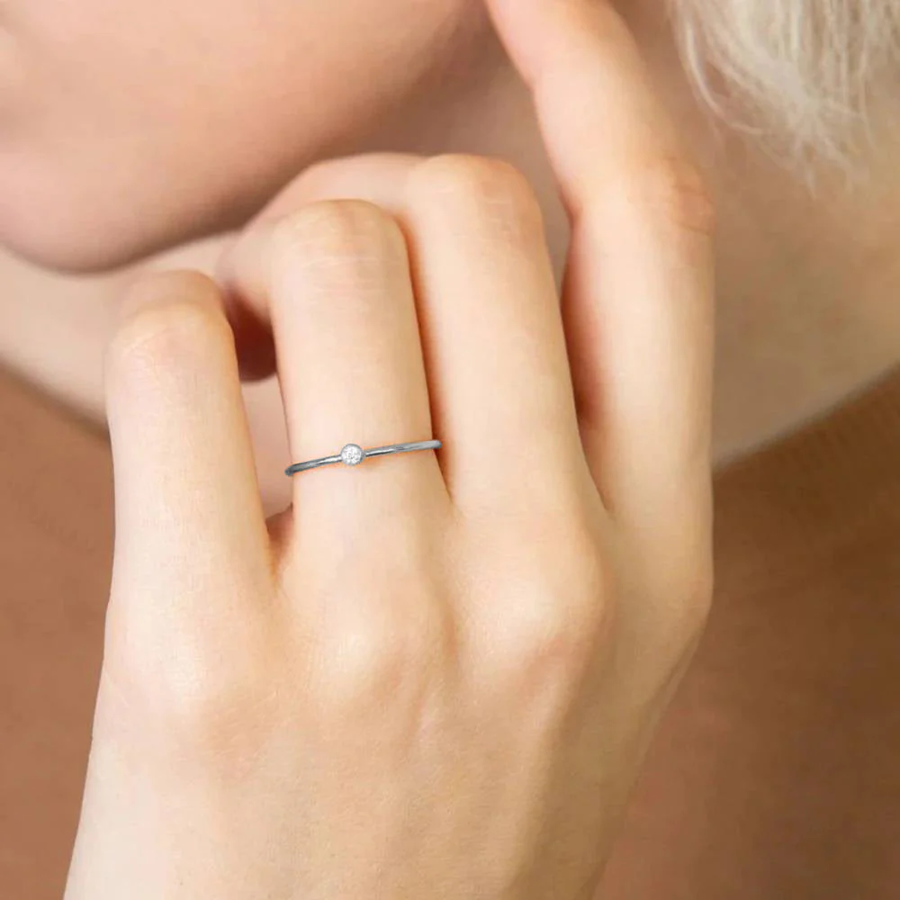 Minimalist Bezel-Set May Birthstone Stacking Band - Image 6