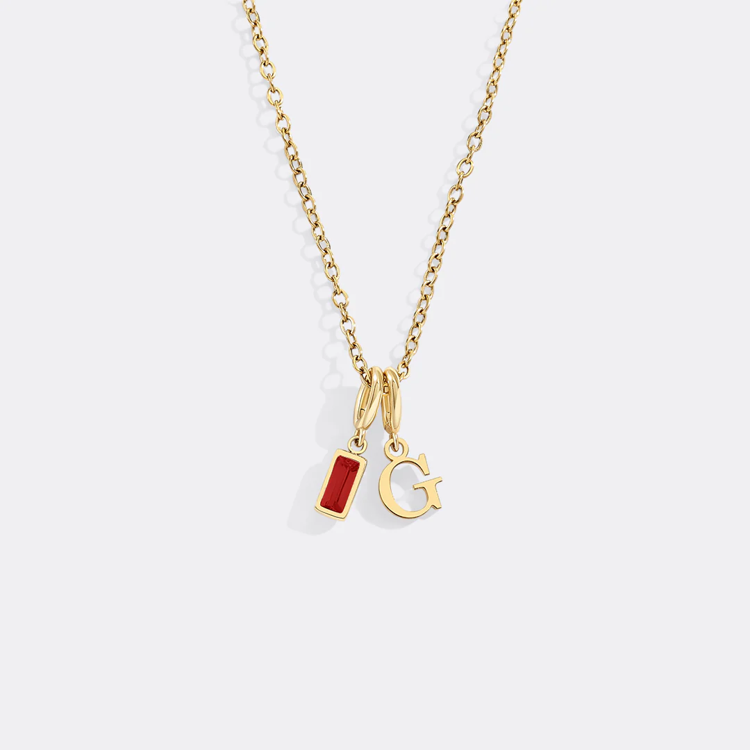 Minimalist Initial Necklace with Birthstone Charm - Image 13
