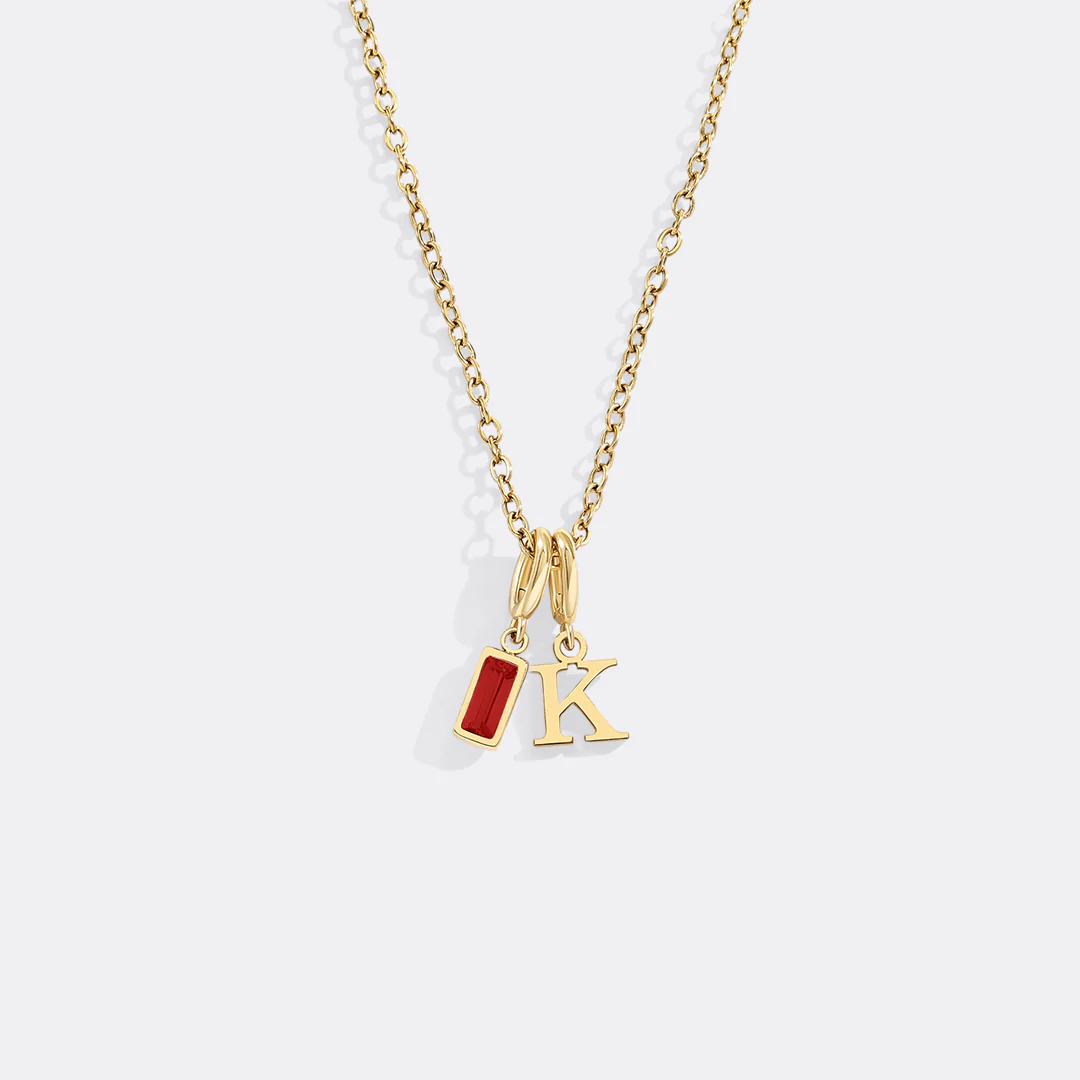 Minimalist Initial Necklace with Birthstone Charm - Image 20