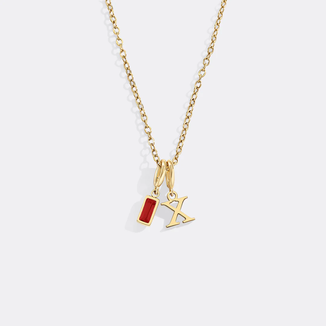 Minimalist Initial Necklace with Birthstone Charm - Image 42