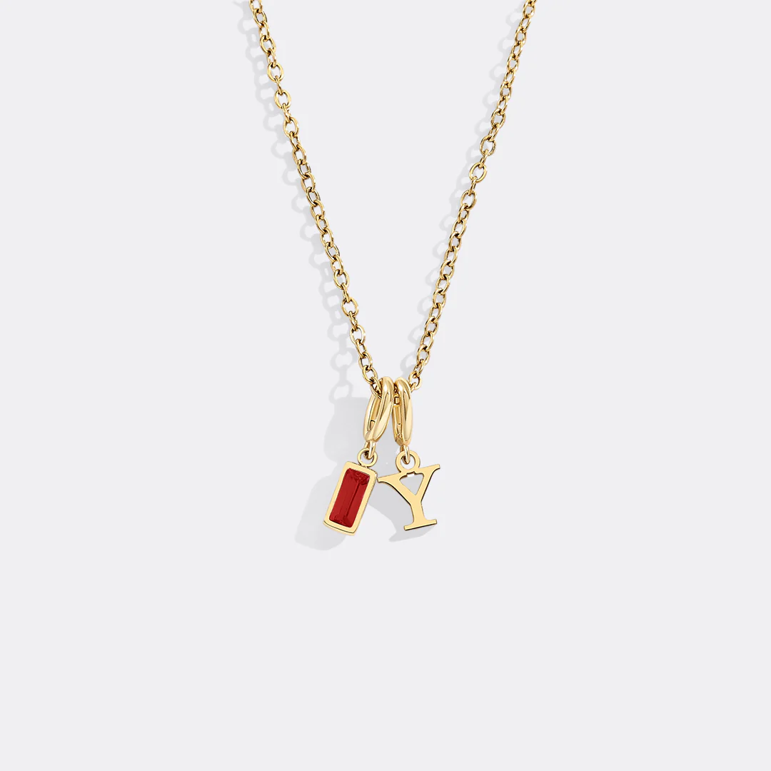 Minimalist Initial Necklace with Birthstone Charm - Image 44