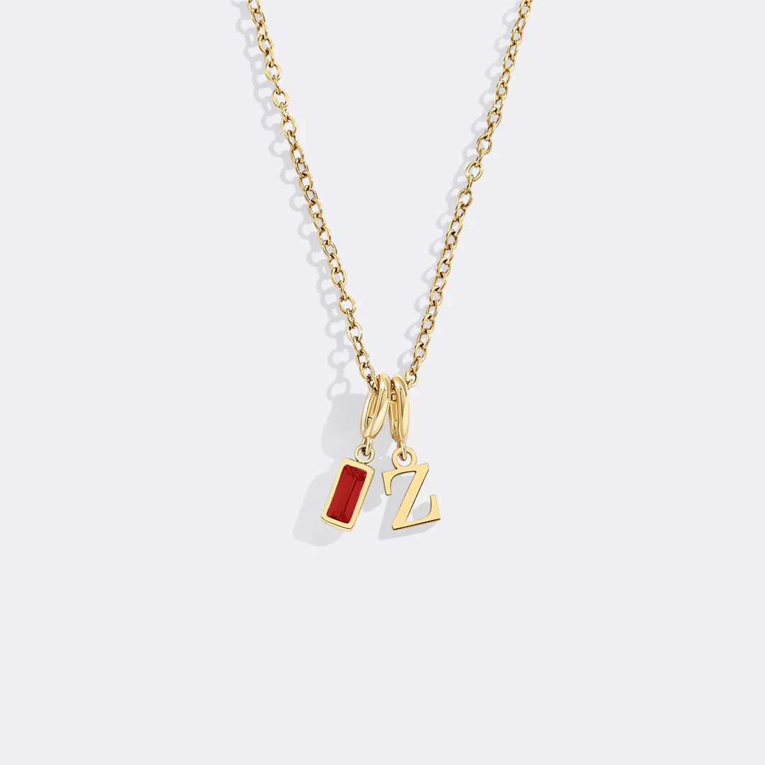 Minimalist Initial Necklace with Birthstone Charm - Image 45