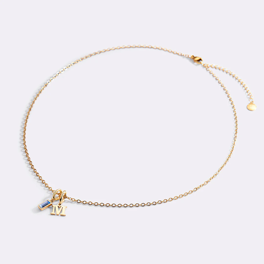 Minimalist Initial Necklace with Birthstone Charm - Image 47