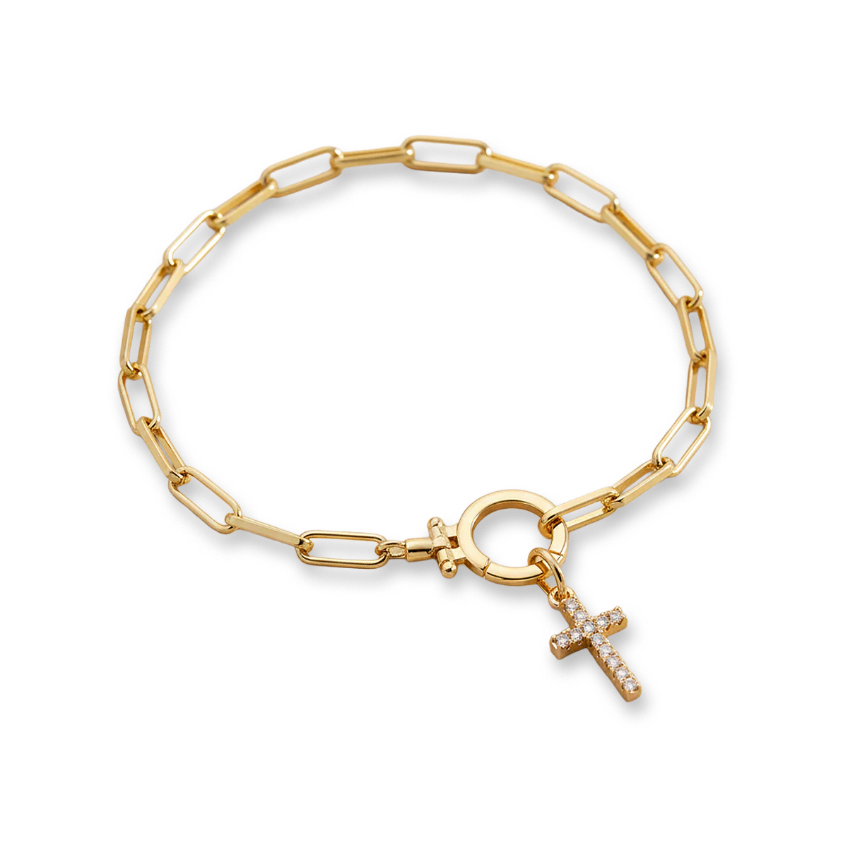 Mint Paperclip Bracelet with Pave Cross Charm