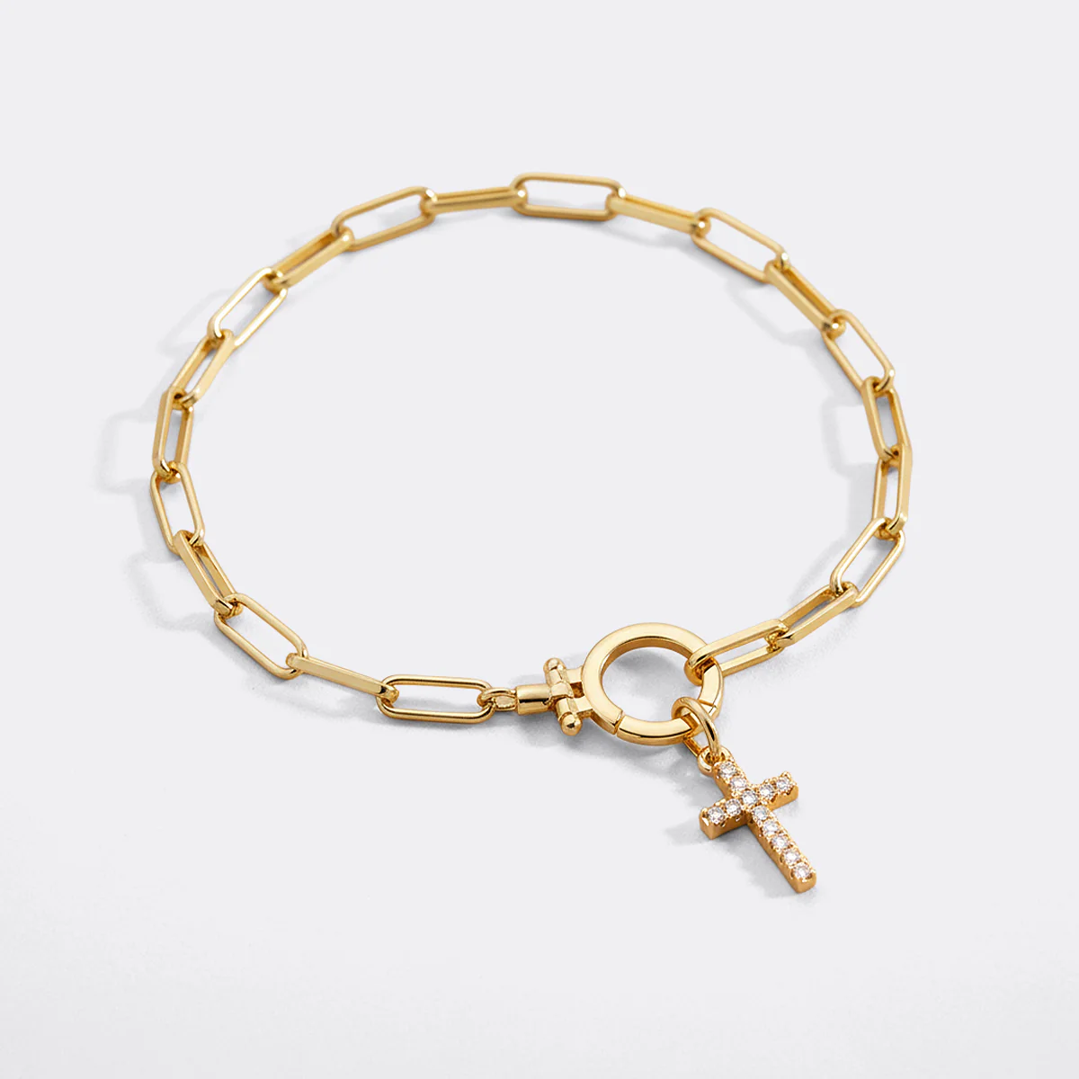 Mint Paperclip Bracelet with Pave Cross Charm - Image 3