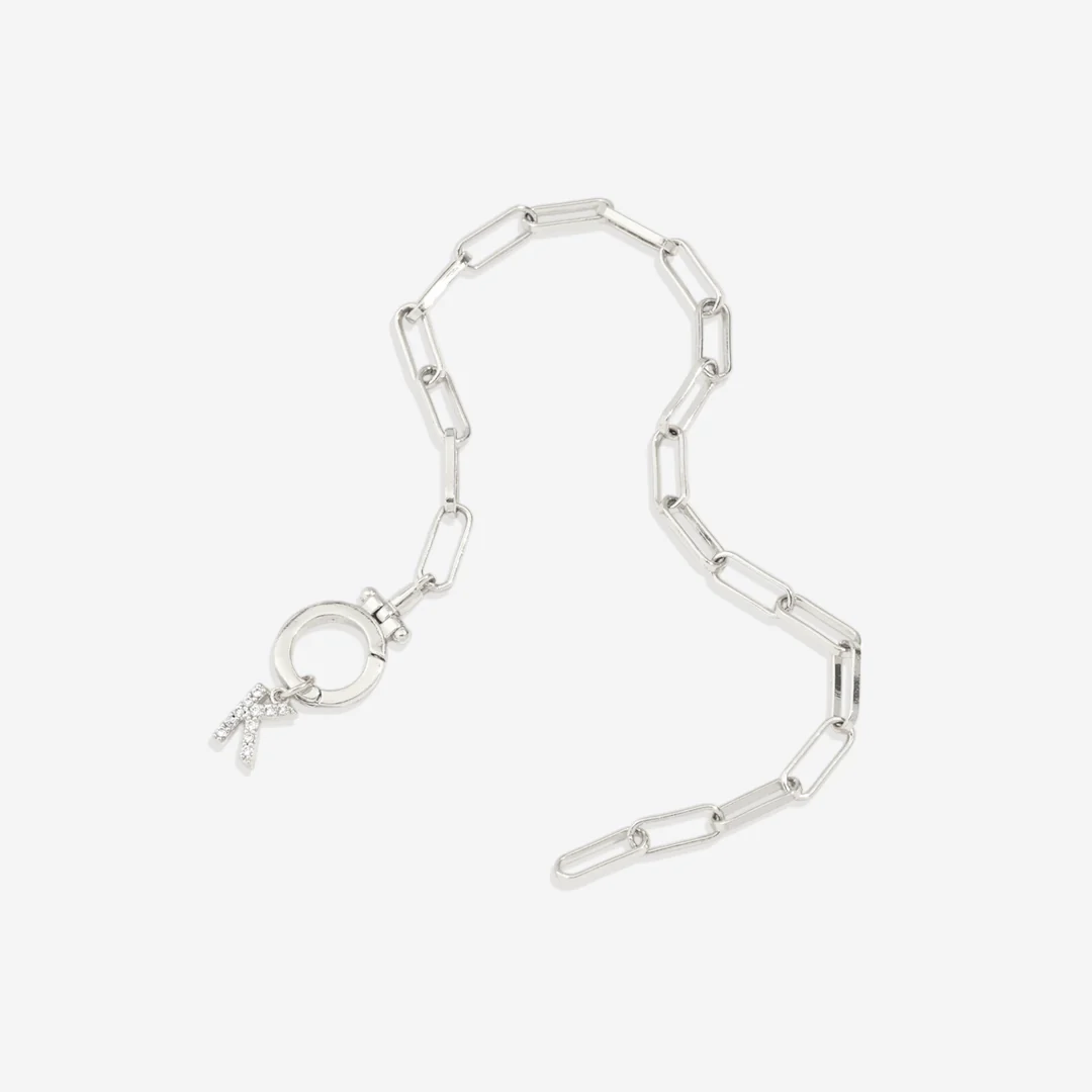 Mint Paperclip Bracelet with Pave Initial Charm - Image 12