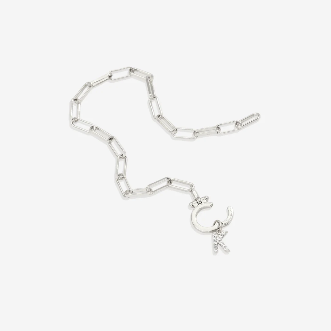 Mint Paperclip Bracelet with Pave Initial Charm - Image 14