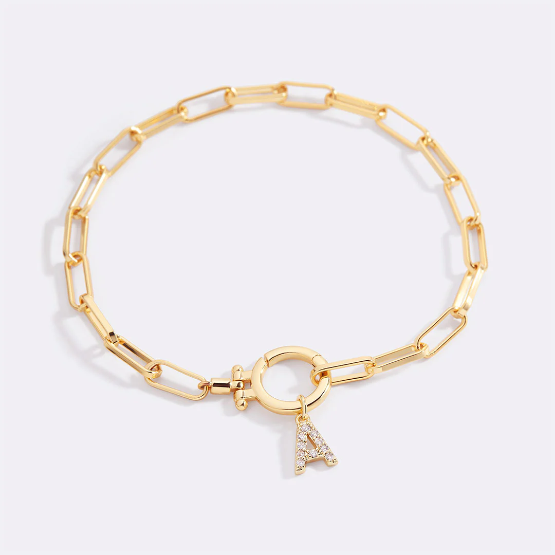 Mint Paperclip Bracelet with Pave Initial Charm - Image 16