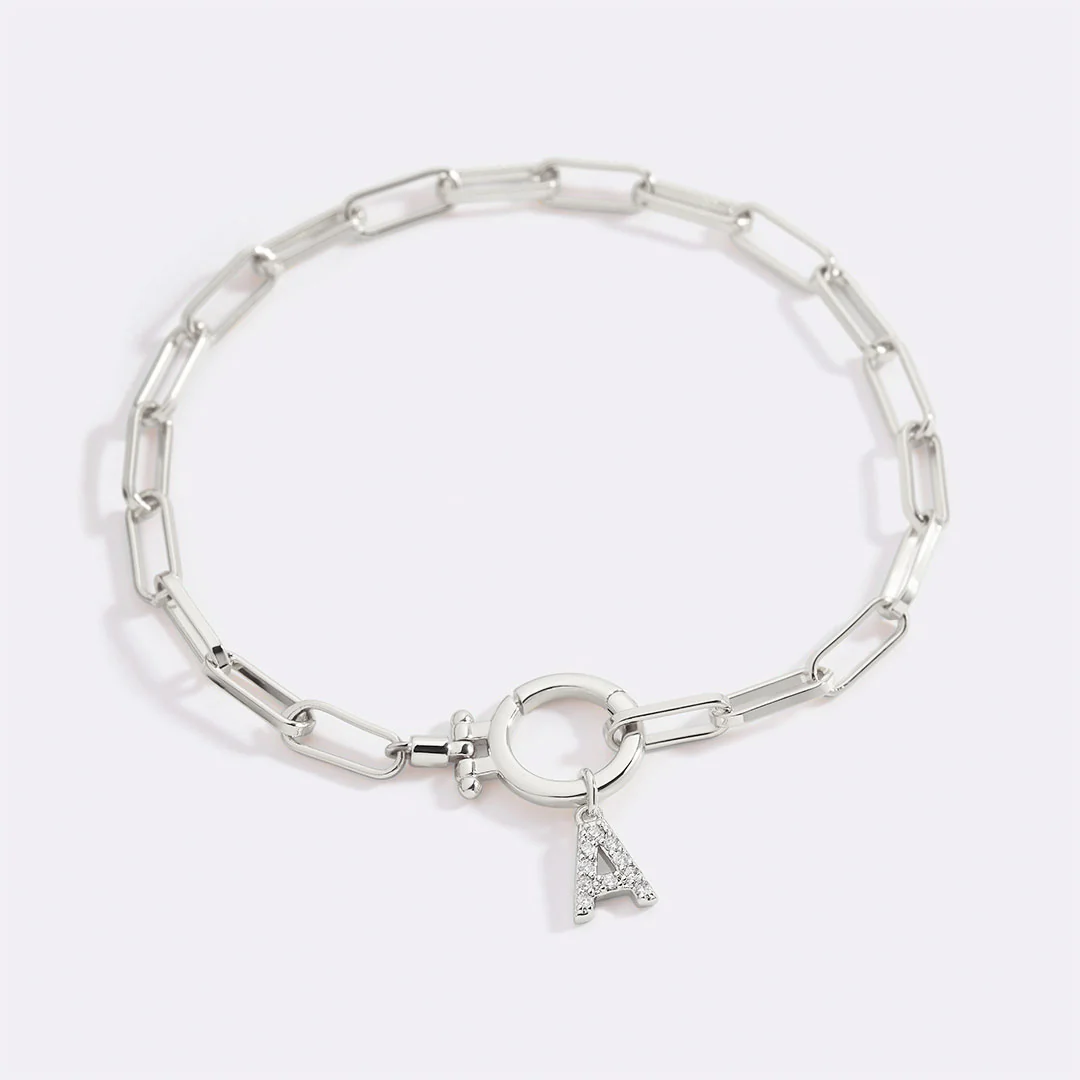 Mint Paperclip Bracelet with Pave Initial Charm - Image 18