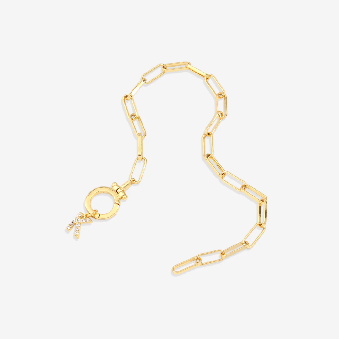 Mint Paperclip Bracelet with Pave Initial Charm - Image 7
