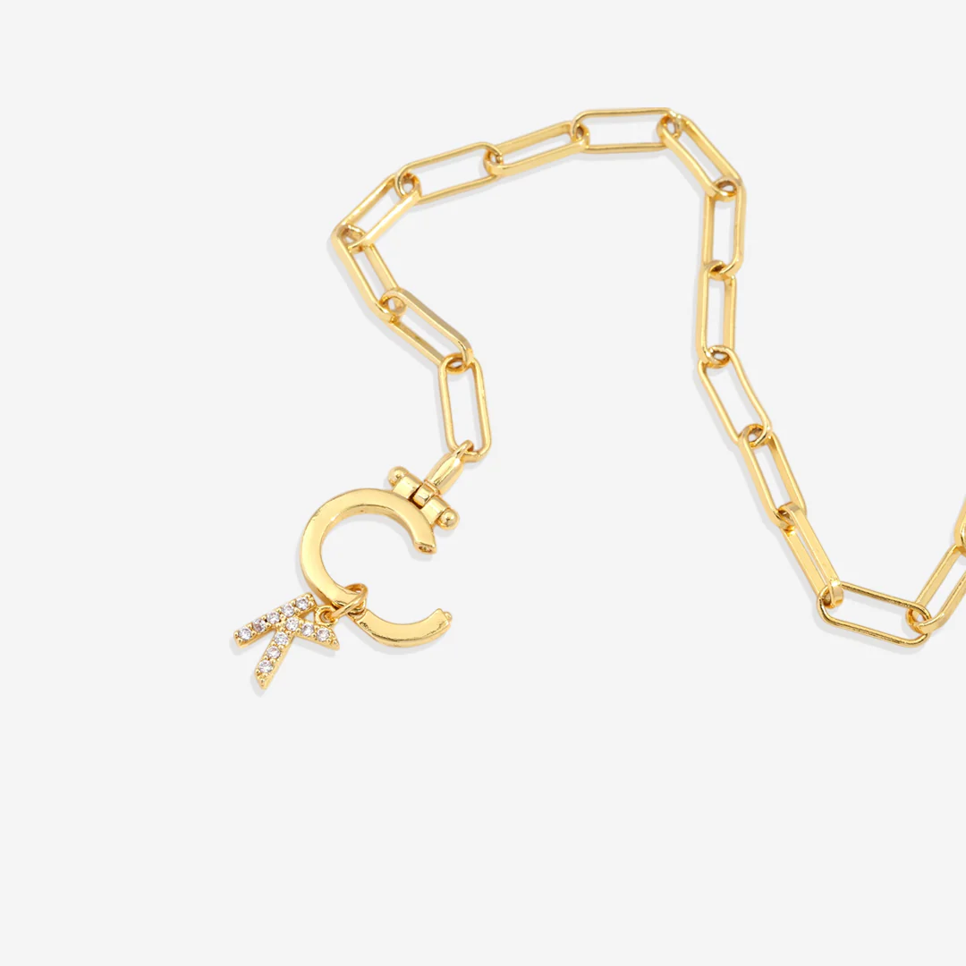 Mint Paperclip Bracelet with Pave Initial Charm - Image 8