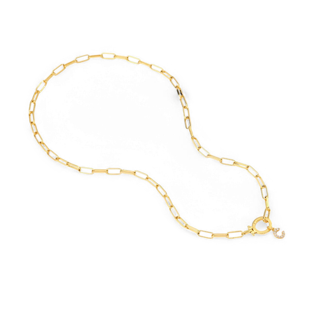 Mint Paperclip Necklace with Pave Initial Charm - Image 15