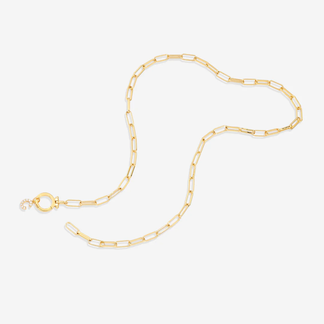 Mint Paperclip Necklace with Pave Initial Charm - Image 16