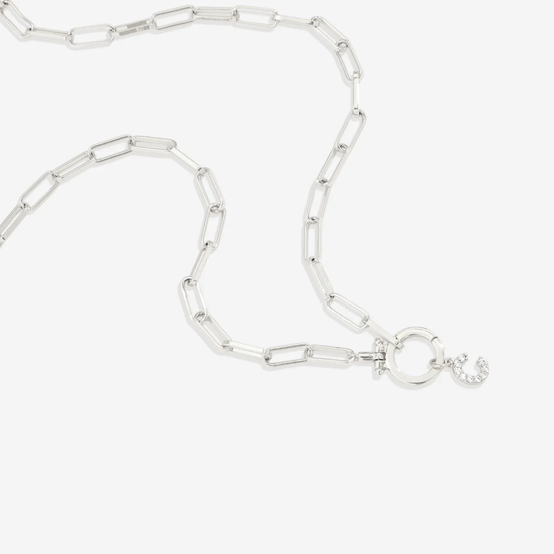 Mint Paperclip Necklace with Pave Initial Charm - Image 23