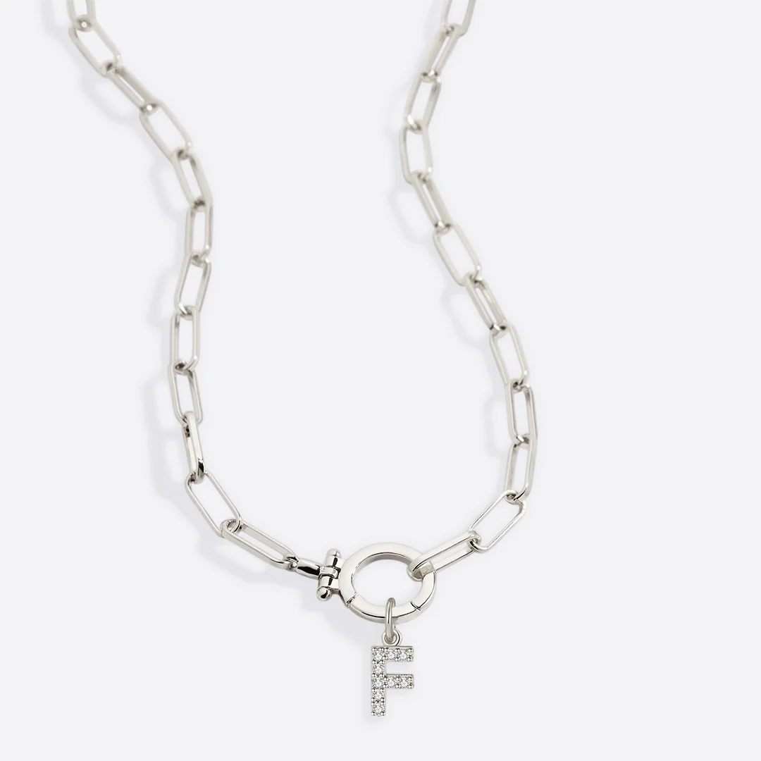 Mint Paperclip Necklace with Pave Initial Charm - Image 45