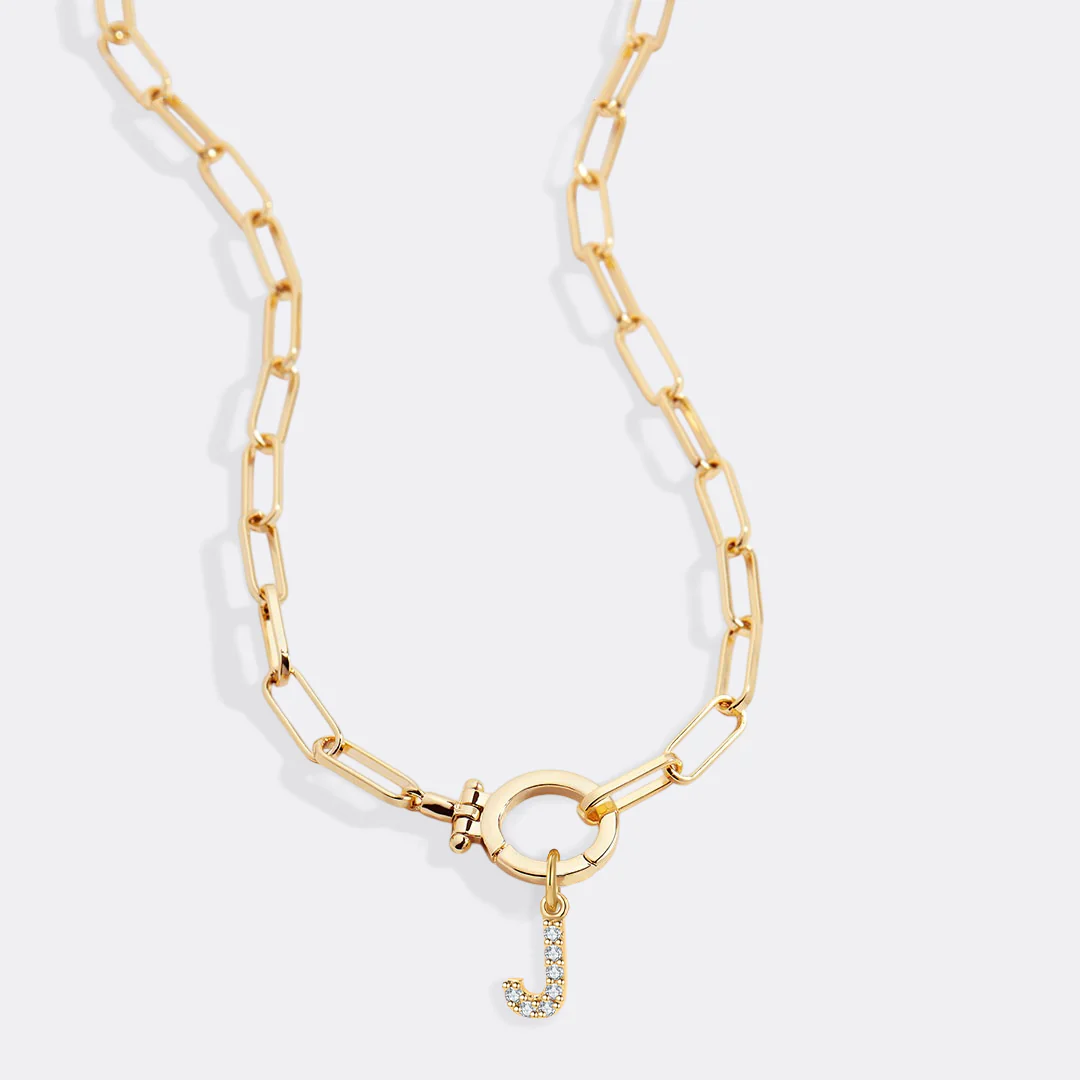 Mint Paperclip Necklace with Pave Initial Charm - Image 54