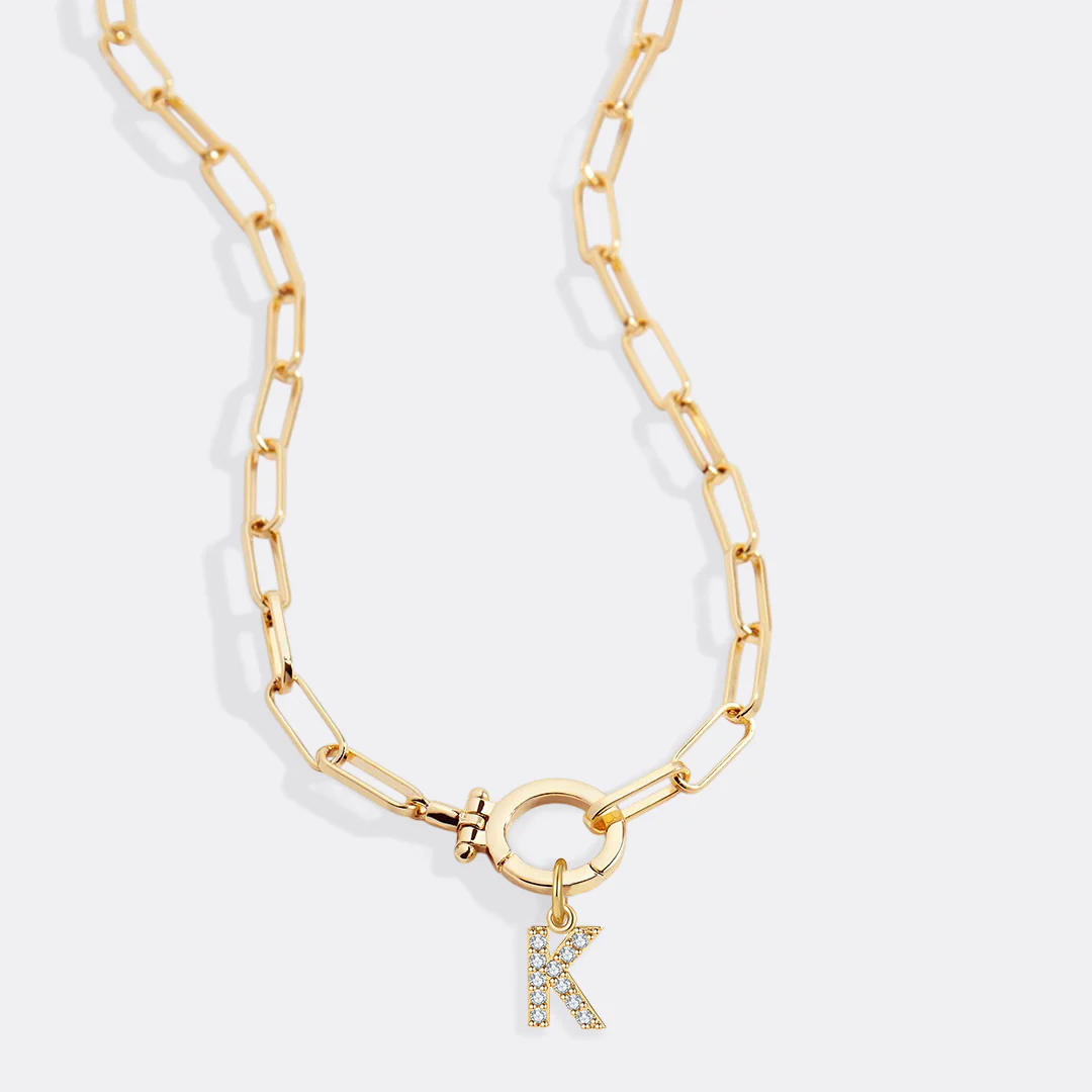 Mint Paperclip Necklace with Pave Initial Charm - Image 56