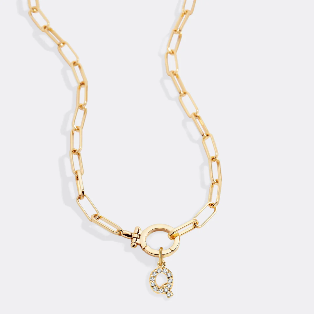 Mint Paperclip Necklace with Pave Initial Charm - Image 68