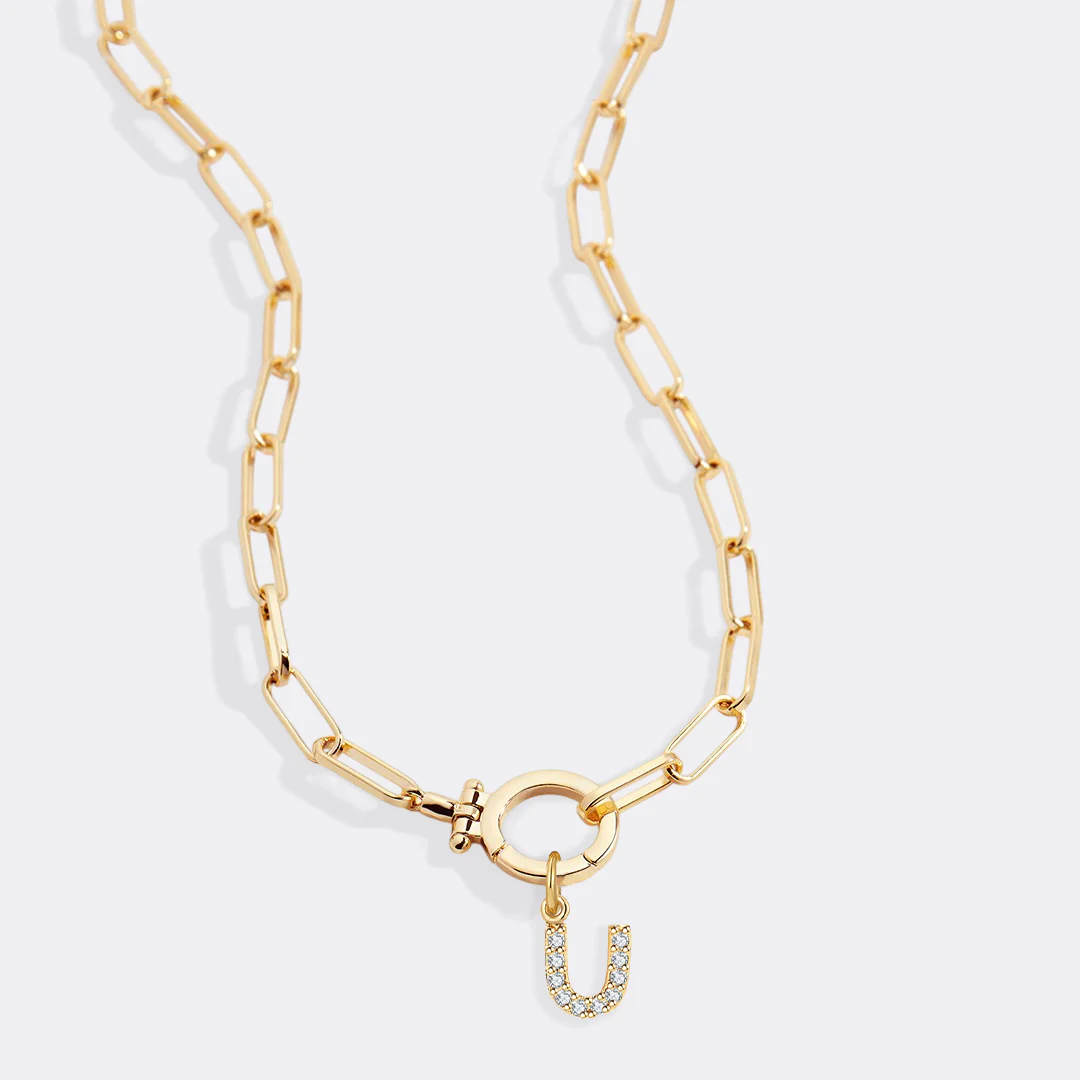 Mint Paperclip Necklace with Pave Initial Charm - Image 76