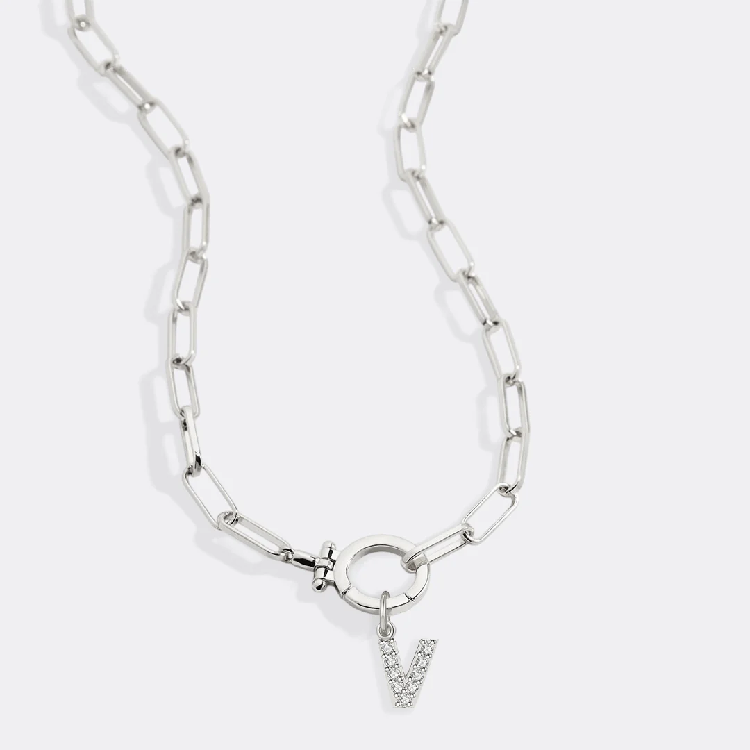 Mint Paperclip Necklace with Pave Initial Charm - Image 77