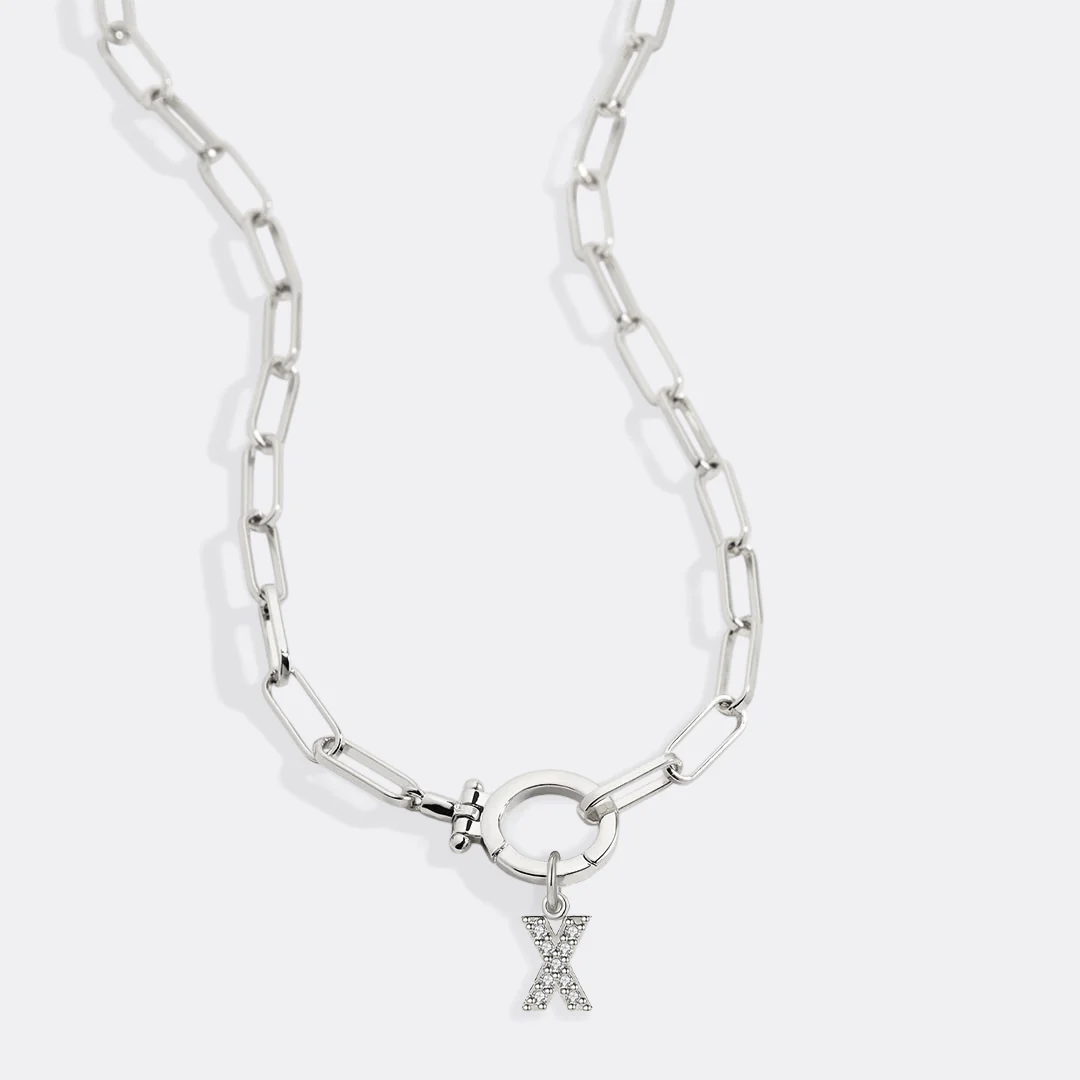 Mint Paperclip Necklace with Pave Initial Charm - Image 81