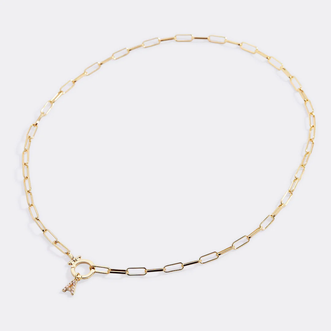 Mint Paperclip Necklace with Pave Initial Charm - Image 88