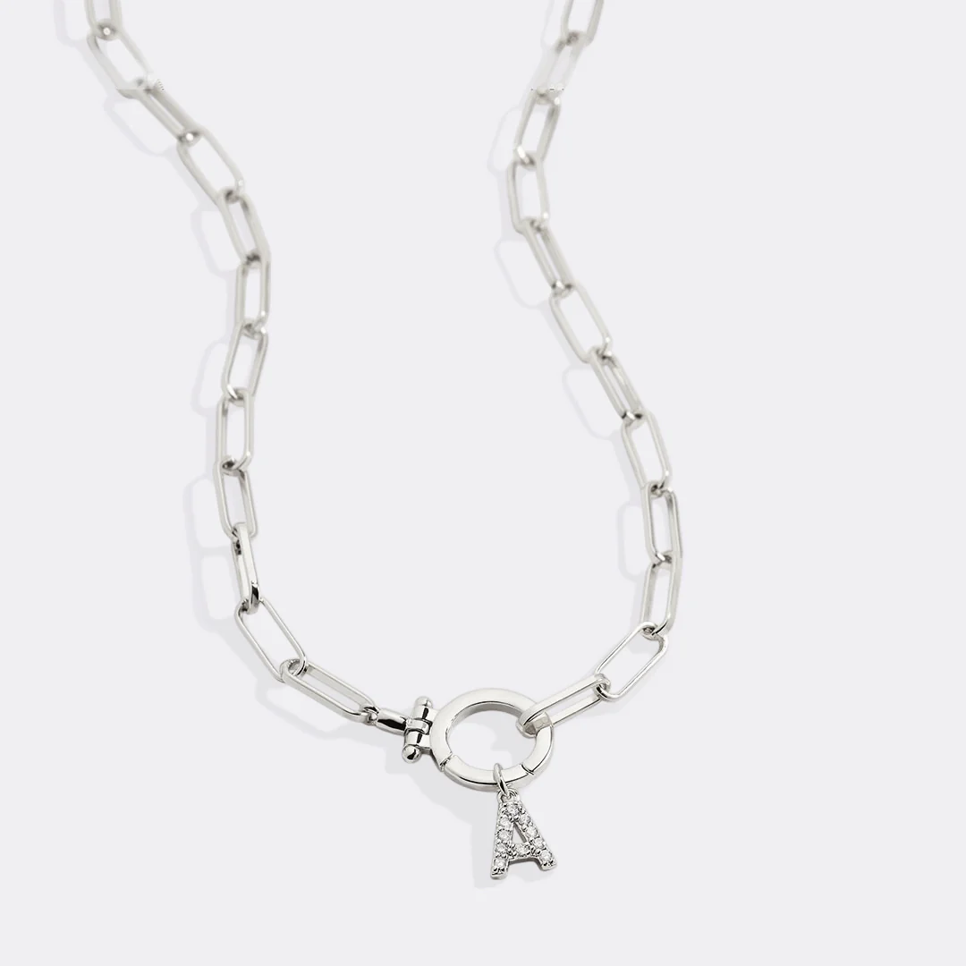Mint Paperclip Necklace with Pave Initial Charm - Image 89