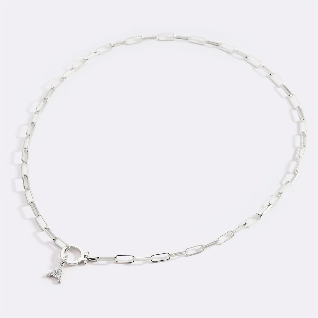 Mint Paperclip Necklace with Pave Initial Charm - Image 91