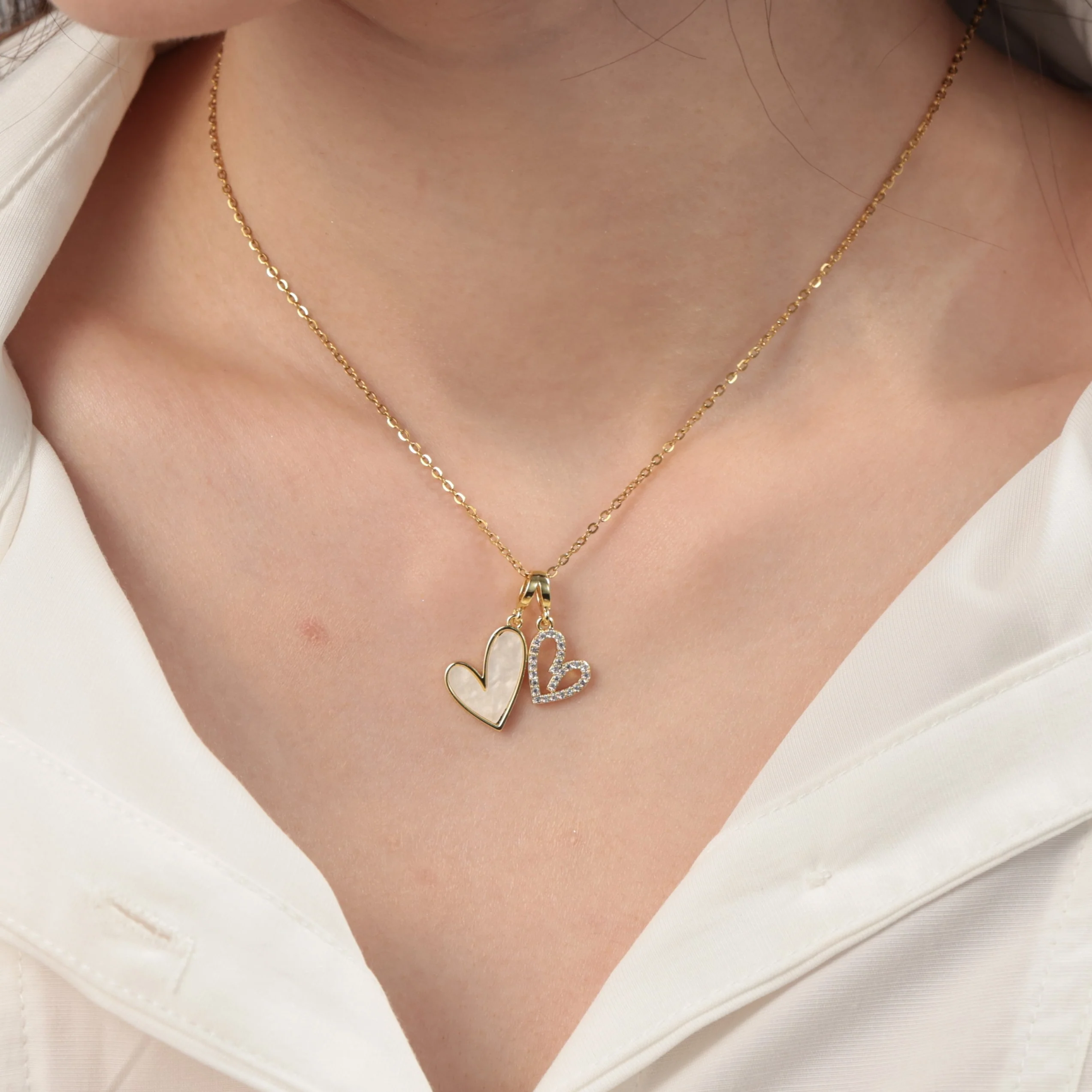 Mother of Pearl & Pave Hearts Necklace - Image 7