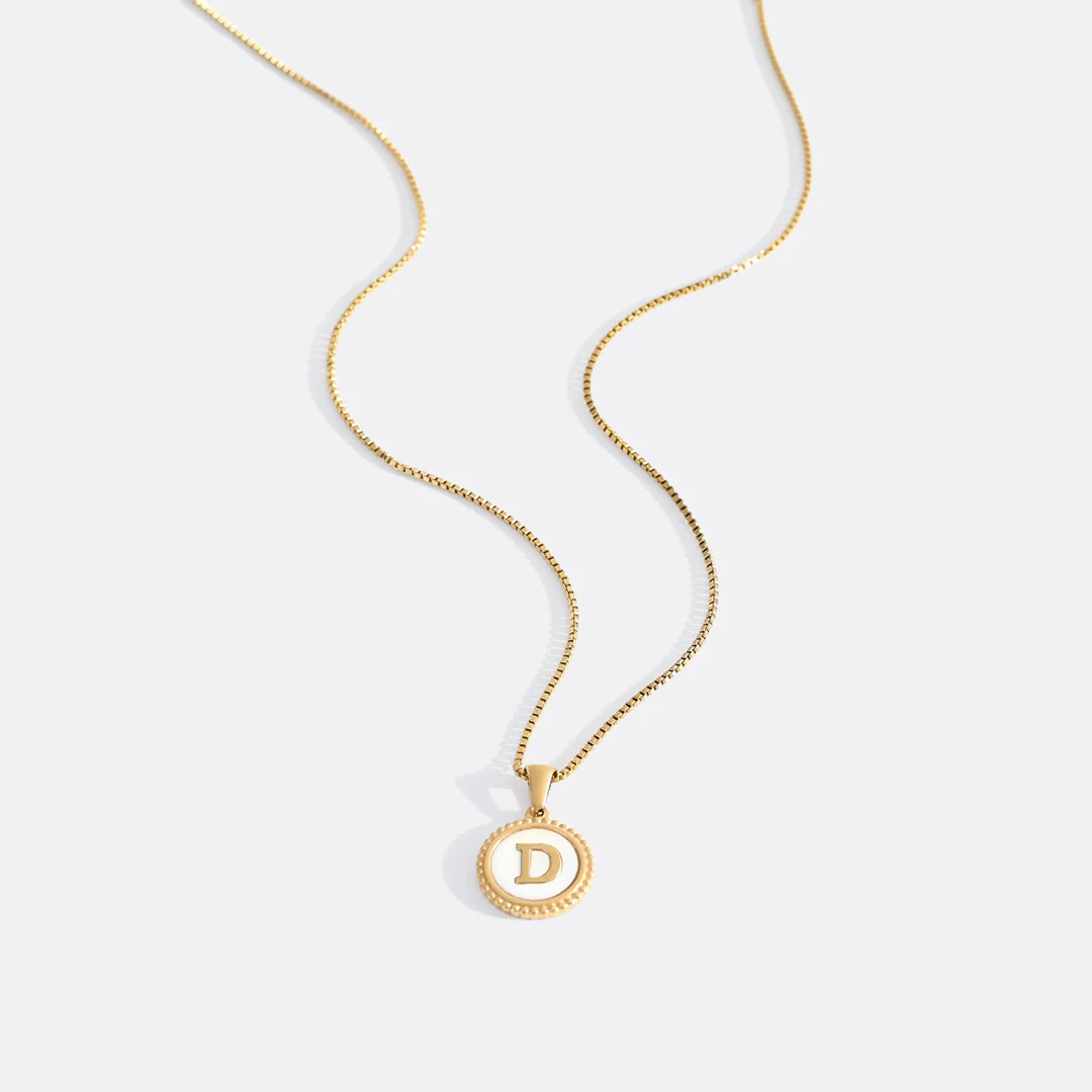 Mother of Pearl Disc Letter Necklace with Box Chain - Image 10