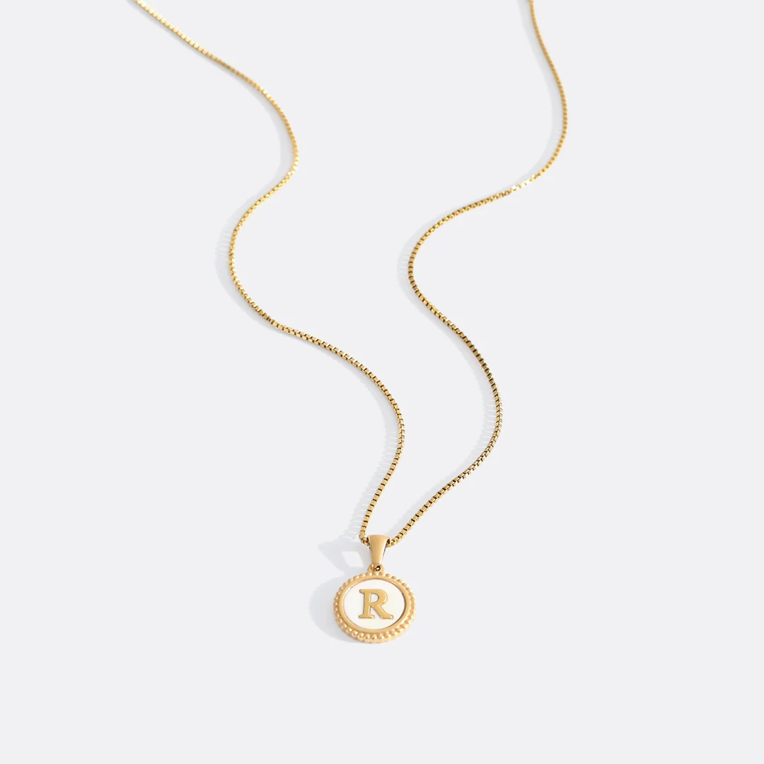 Mother of Pearl Disc Letter Necklace with Box Chain - Image 24