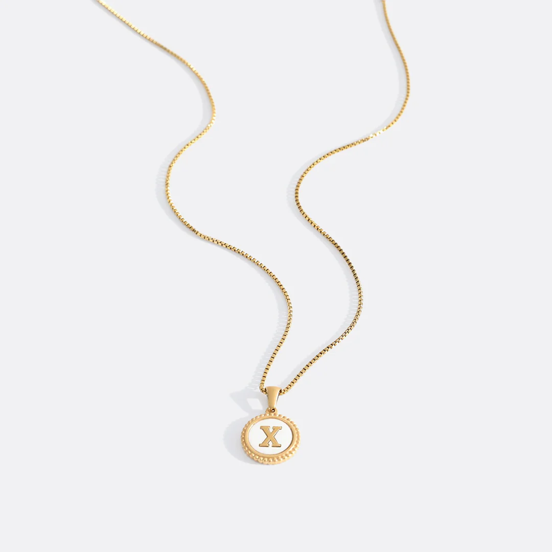 Mother of Pearl Disc Letter Necklace with Box Chain - Image 30