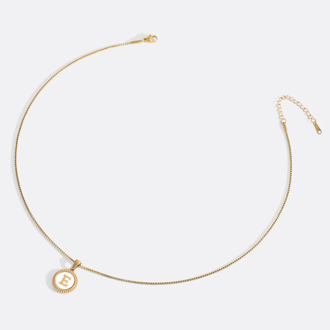 Mother of Pearl Disc Letter Necklace with Box Chain - Image 37
