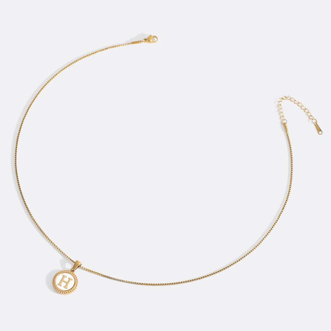 Mother of Pearl Disc Letter Necklace with Box Chain - Image 40