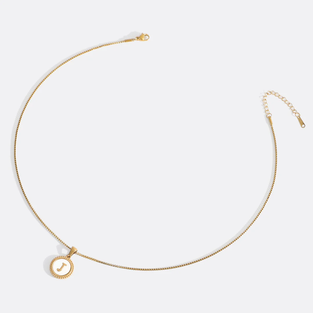 Mother of Pearl Disc Letter Necklace with Box Chain - Image 42