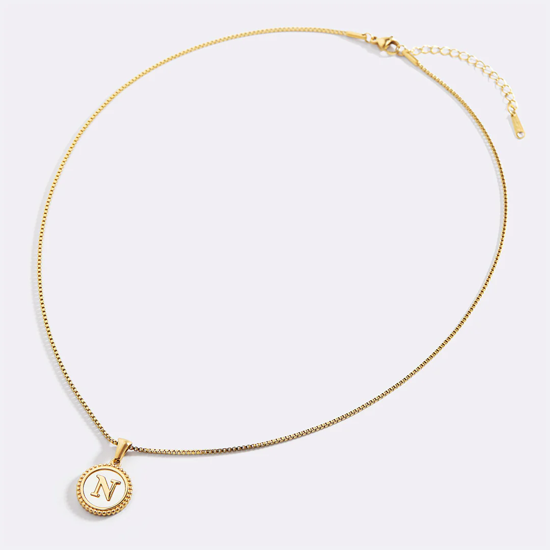 Mother of Pearl Disc Letter Necklace with Box Chain - Image 5