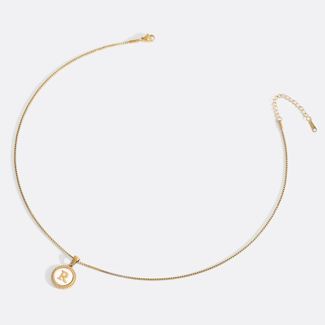 Mother of Pearl Disc Letter Necklace with Box Chain - Image 50