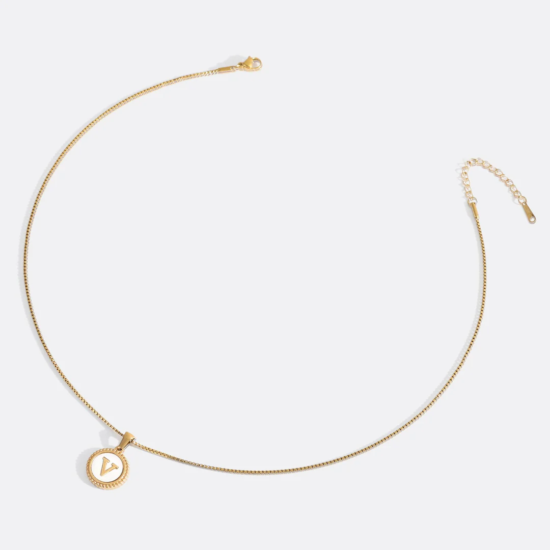 Mother of Pearl Disc Letter Necklace with Box Chain - Image 54