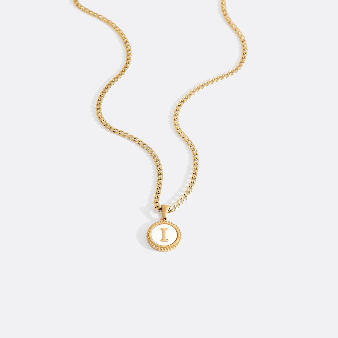 Mother of Pearl Disc Letter Necklace with Cuban Chain - Image 21