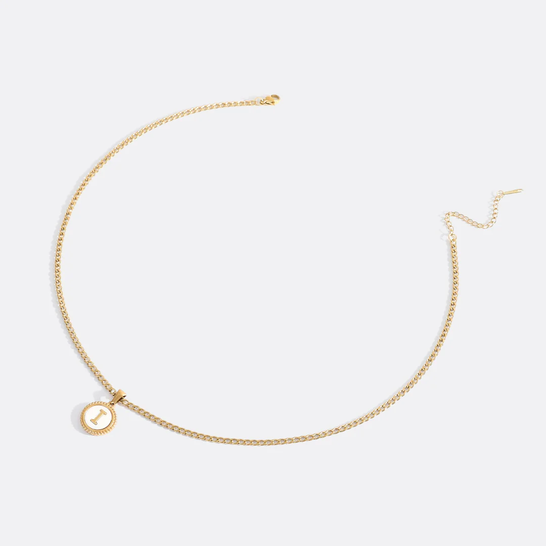 Mother of Pearl Disc Letter Necklace with Cuban Chain - Image 22