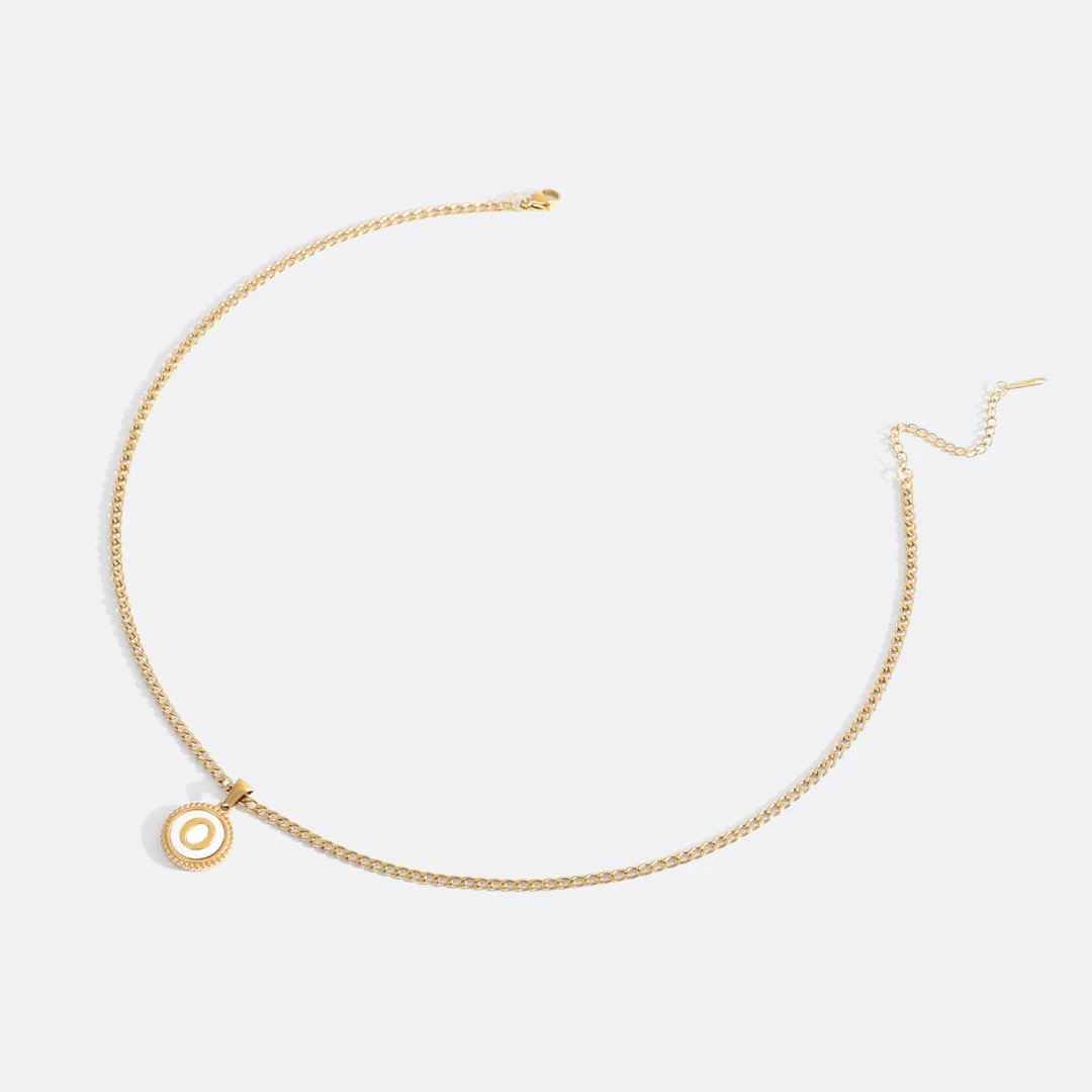 Mother of Pearl Disc Letter Necklace with Cuban Chain - Image 34