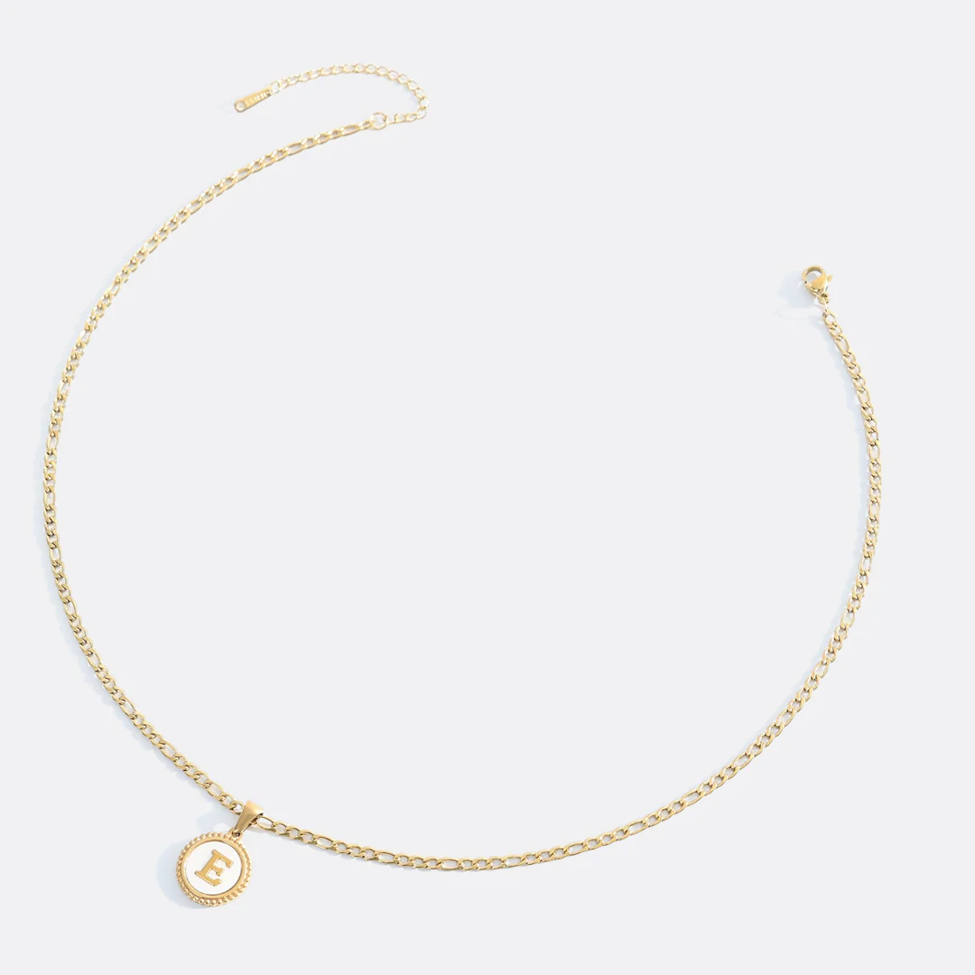 Mother of Pearl Disc Letter Necklace with Figaro Chain - Image 33