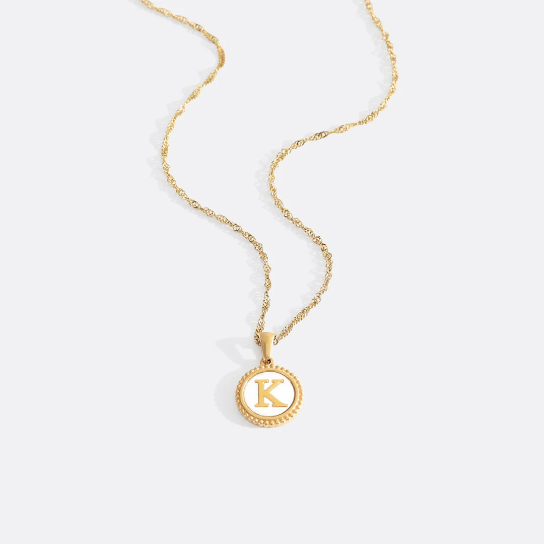 Mother of Pearl Disc Letter Necklace with Twist Chain - Image 12