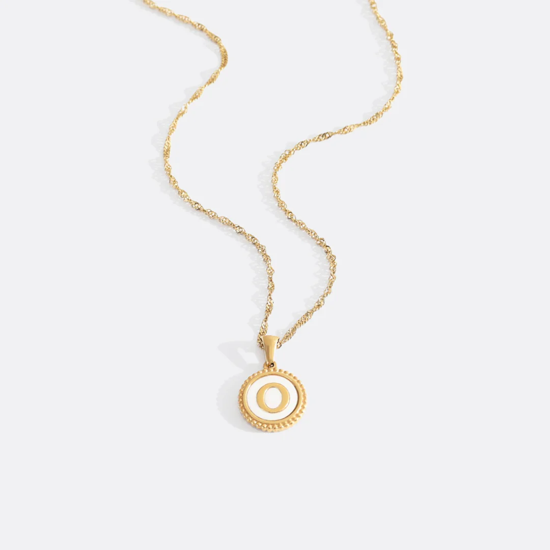 Mother of Pearl Disc Letter Necklace with Twist Chain - Image 16