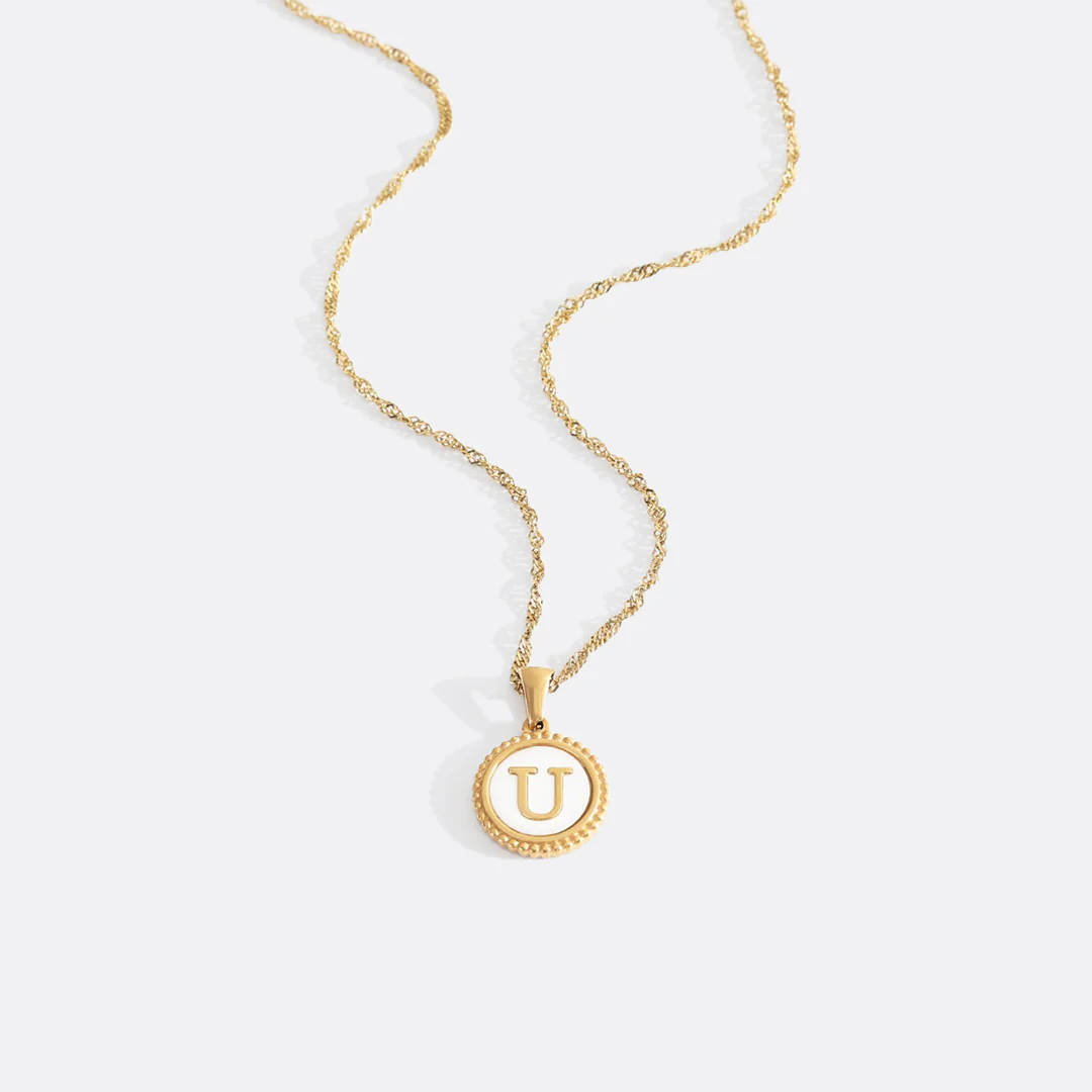 Mother of Pearl Disc Letter Necklace with Twist Chain - Image 22