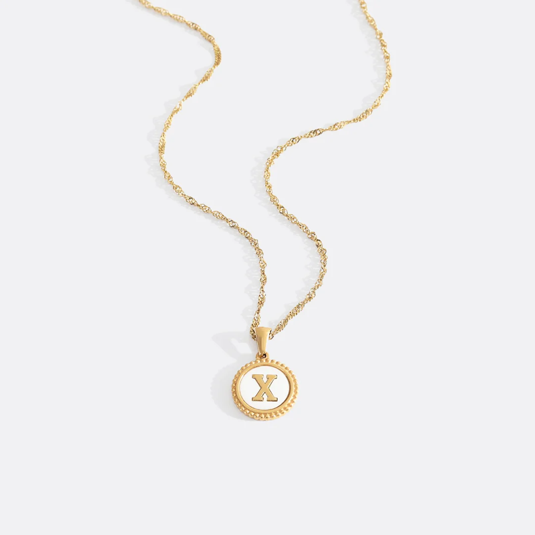 Mother of Pearl Disc Letter Necklace with Twist Chain - Image 25