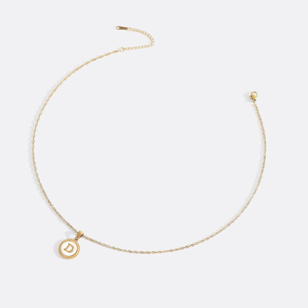 Mother of Pearl Disc Letter Necklace with Twist Chain - Image 31