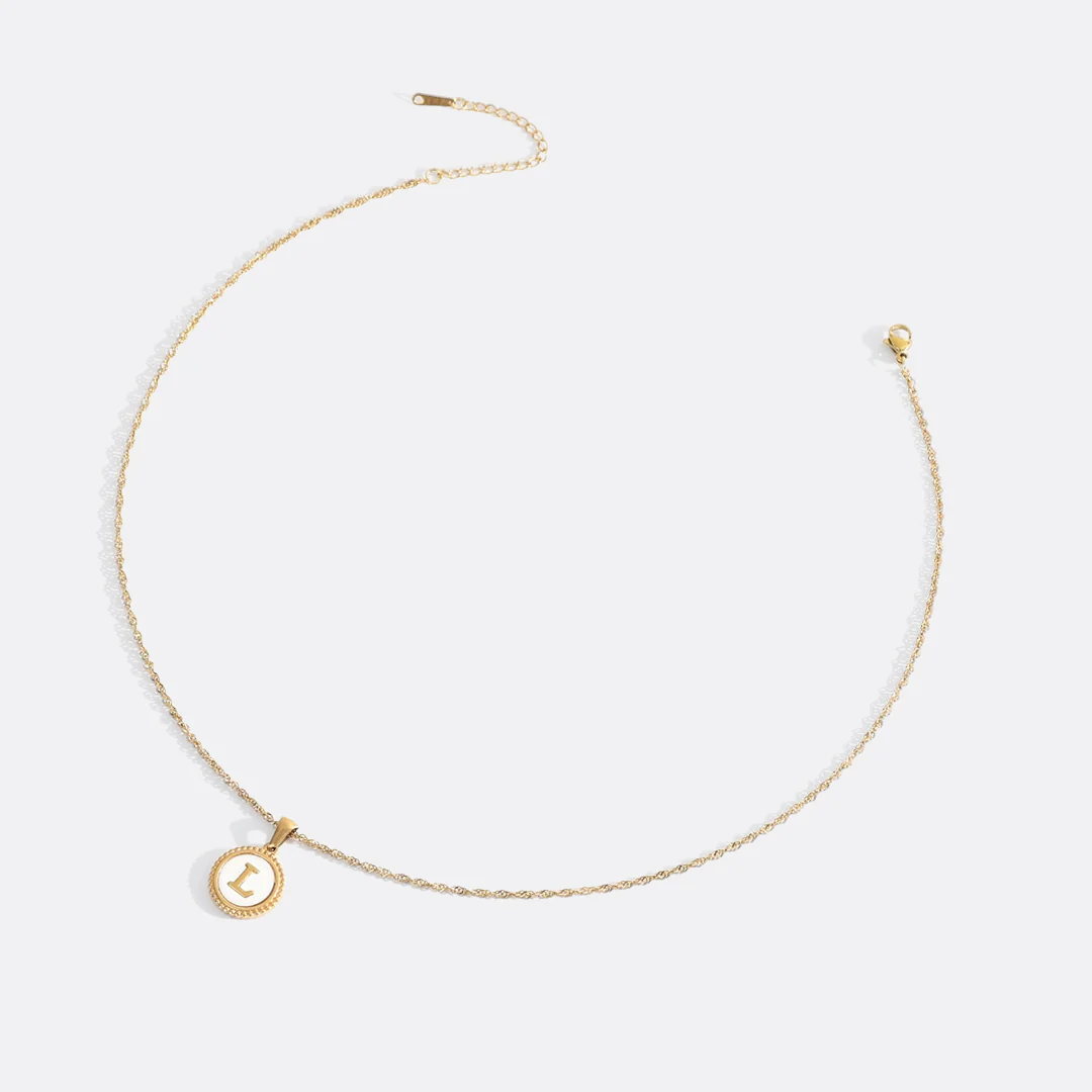 Mother of Pearl Disc Letter Necklace with Twist Chain - Image 39