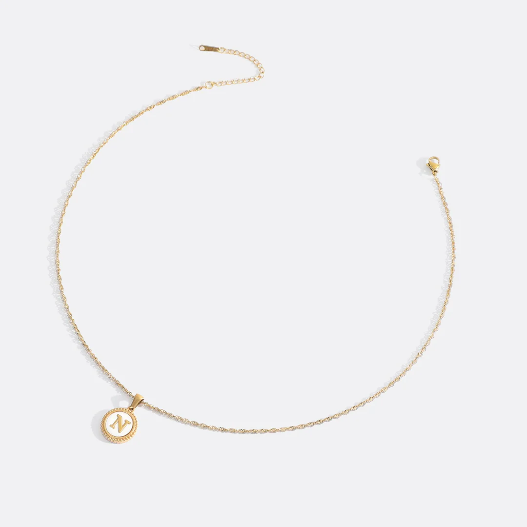 Mother of Pearl Disc Letter Necklace with Twist Chain - Image 41