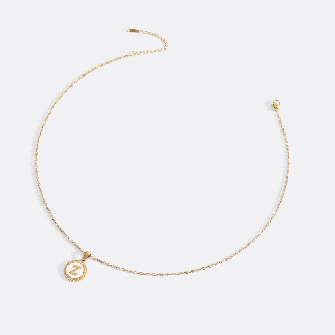Mother of Pearl Disc Letter Necklace with Twist Chain - Image 53